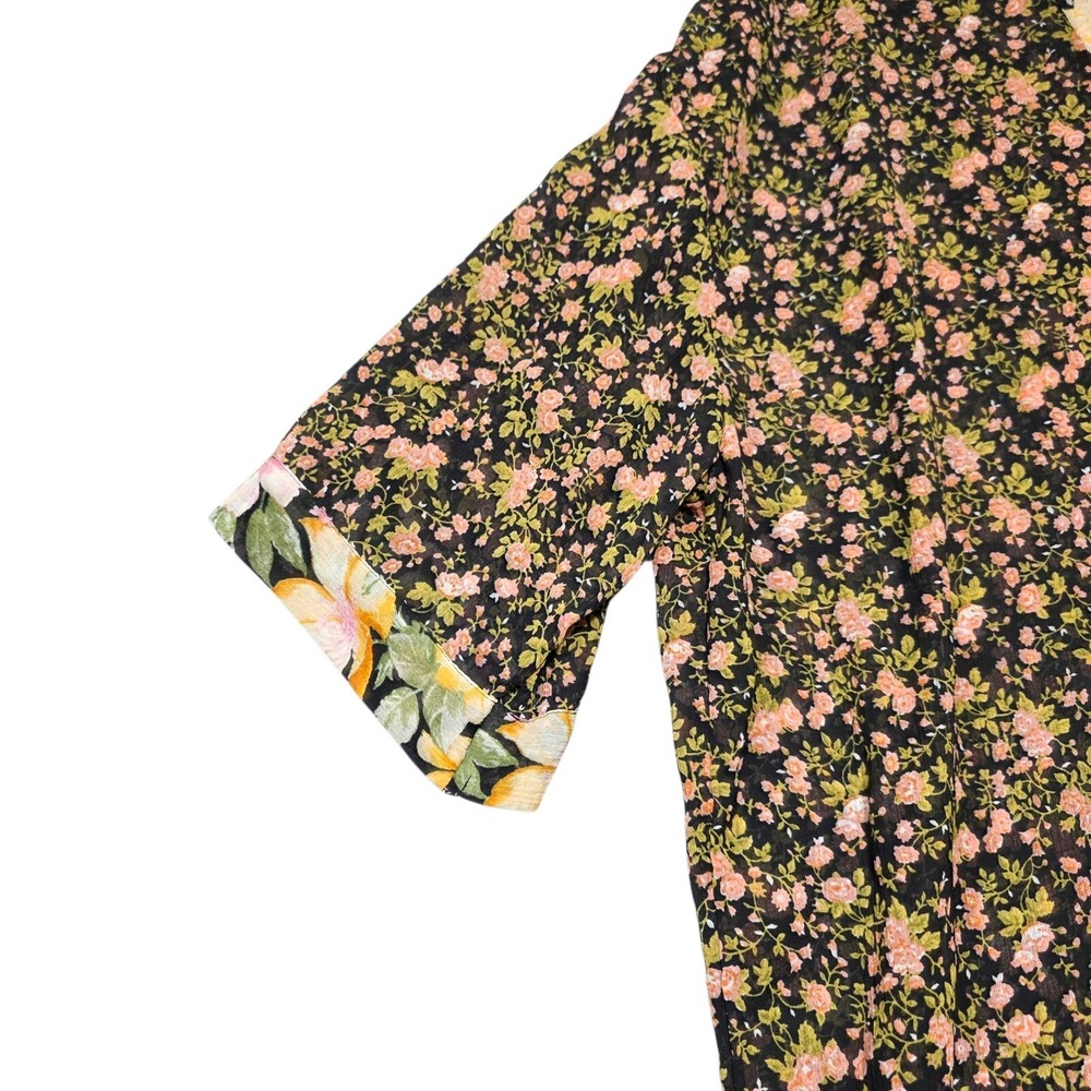 American Eagle Kimono Cardigan Womens S Black Floral Long Duster Sheer Boho - Picture 5 of 11